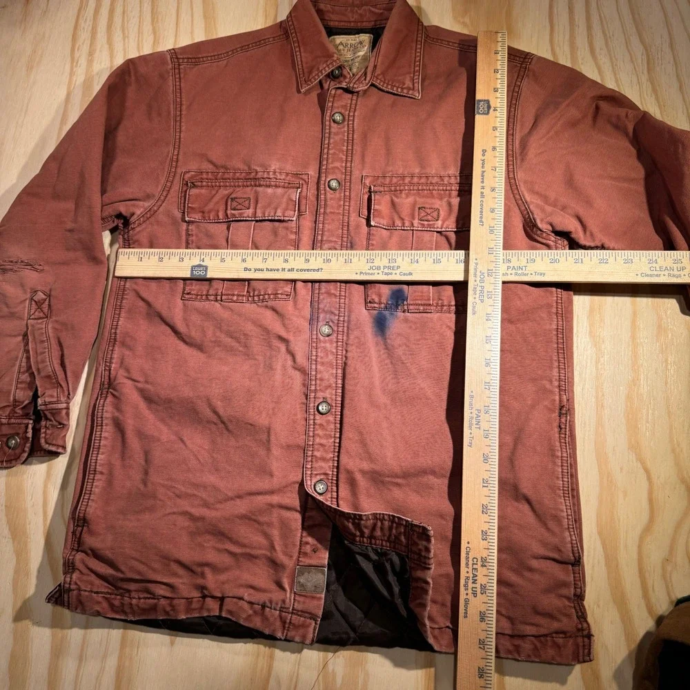 Arrow Men's Quilted Shirt Jacket Shacket Workwear Rust Red Distress Small